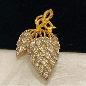 Vintage Polcini Rhinestone Strawberry Brooch